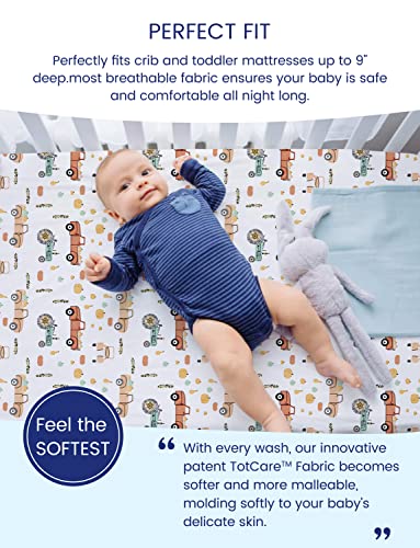 Image of TotAha Crib Sheets for Boys, Premium Stretchy Farm Crib Sheet Fitted, Buttery Soft Truck Crib Mattress Sheets, Calming Effect, All-Season Jersey-Knit 28 X 52 X 9'' Extra Deep Pocket Halloween Pumpkin