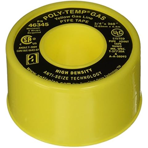 ANTI-SEIZE TECHNOLOGY 46345 Yellow PTFE Poly-Temp Extra Heavy Duty Gas Line Tape, 260" Length, 0.75" Width (Pack of 3) Cover