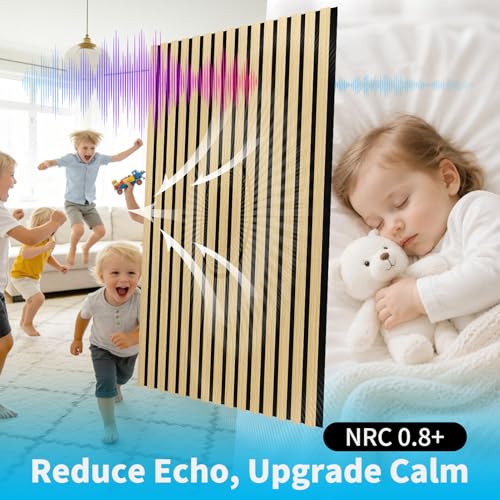 Image of Art3d 47 x 23.6 Inch Acoustic Wood Slat Design Wall Panels, 4-Pack, Oak