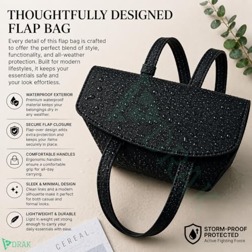 Image of Waterproof Tote Bag for Women for Rain Protection | Large Capacity Shoulder Handbag with Zipper Closure & Flap Cover | Lightweight Daily Carry Tote for Office, Travel, Shopping & College (Black)