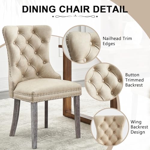 Image of Leather Dining Chairs, Upholstered Dining Room Chairs, Beige, Set of 6