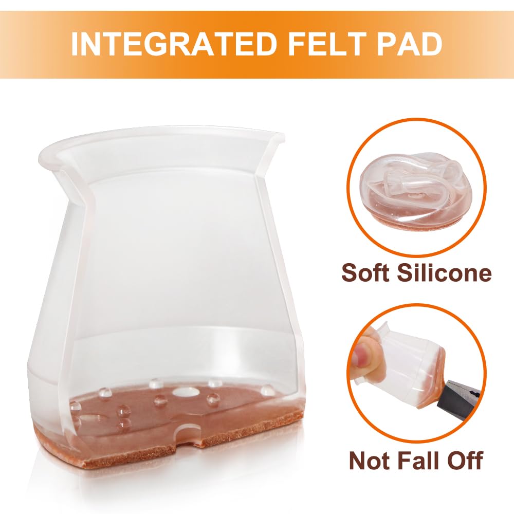 VIUME 32 Pcs Chair Leg Floor Protectors for Hardwood Floors Silicone Covers to Protect Wood Tile Floors Scratches Felt Pads Furniture Leg Caps No Noise (Large-Clear)