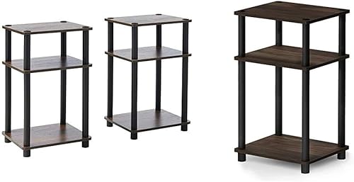 Furinno Just 3 Tier Turn-N-Tube - Paquete de 2 mesas auxiliares, nogal Columbianegro y mesa auxiliar de solo 3 niveles, 1 paquete, nogal disponible en Yaxa Peru