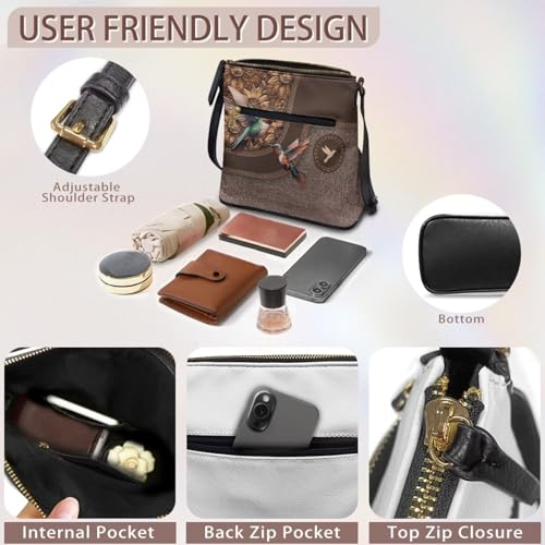 Image of Leather Women Crossbody Hobo Bag Satchel Purse Handbag with Adjustable Shoulder Strap and Zipper Pockets