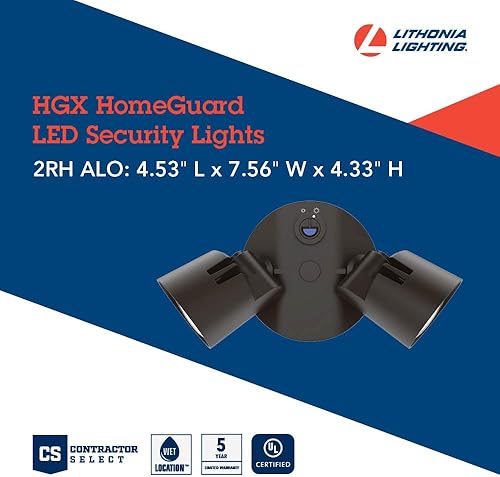 Miniatura 10 de Lithonia Lighting HGX LED 2RH 40K 120 MO WH M2 HomeGuard - Luces de inundación de seguridad, 4000 lúmenes, 2 luces, sensor de fotocélula y detección
