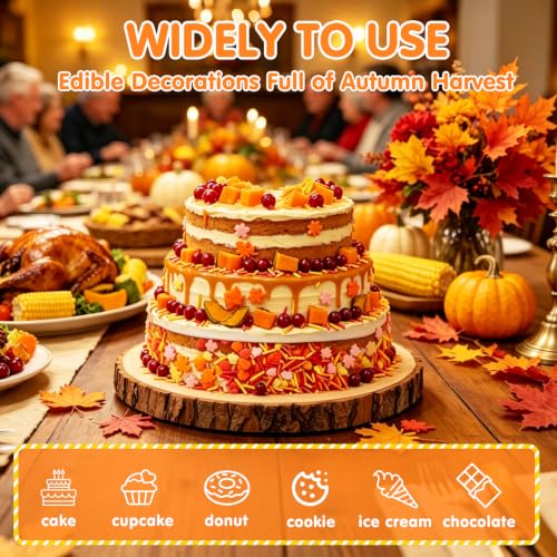Image of Fall Party Edible Maple Leaf Pumpkin Jimmies Sprinkles,Halloween Decoration | 130g,Cakes Cookies Cupcakes Topper,Thanksgiving,Graduation Birthday Party Baking Decorating,Themed Holiday Dessert Supplies