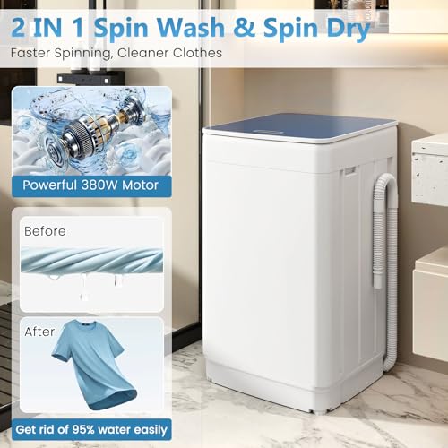 Image of Auertech Portable Washing Machine, 2.0 cu.ft Capacity Fully Automatic Washer with Drain Pump, 7 Programs, 4 Water Levels, Portable Washer Dryer Combo for Apartment, RV, Dorm