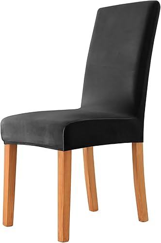 Miniatura 2 de Fundas de terciopelo para sillas de comedor, color negro, paquete de 6, fundas elásticas para sillas de comedor, fundas de elastano lavables de