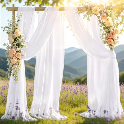 Image of White Wedding Glitter Arch Draping Fabric 29 inch x 6.5 Yards 2 Panels Sheer Backdrop Curtains Drapery for Summer Wedding Ceremony Birthday Party Indoor Ceiling Decor