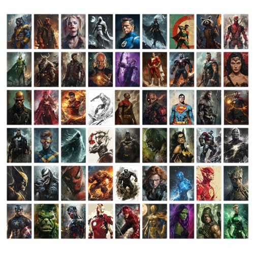 Image of Wallgasm Superheroes Poster Set - 54 Posters, 4 x 6 Inches - Set for Bedroom: Superman, Batman, Spiderman, Avengers
