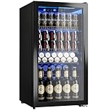 Manastin Beverage Refrigerator Cooler-130 Cans Freestanding Mini Fridge Cooler with Glass Door, Adjustable Shelves & Digital Temperature Display for Soda, Wine or Beer (Black, 3.2 Cu.Ft)