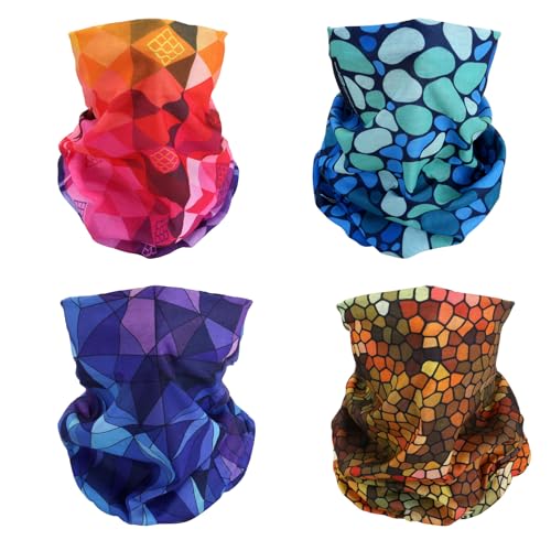 SMEHCF 4 lenços multiusos para mulheres e homens diadema passa-montanhas lenço para a cabeça cara meia máscara leggings para o pescoço respirável lavável gota chuva arco-íris colmeia cor roxa, Preto