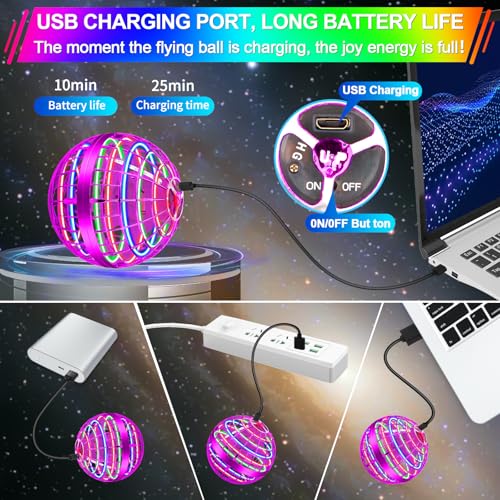 Image of Flying Orb Ball Toy,2026 Upgraded Parachute LED,Magic Hand Controlled Mini Gravity Ball,Cosmic Globe Boomerang,Cool Christmas Birthday Gift for 6 7 8 9 10+ Year Old Girls-Bright Purple