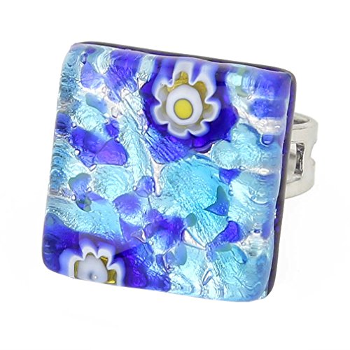 Glass Of Venice Bague Réglable Carrée Reflets Vénitiens - Bleu Aqua