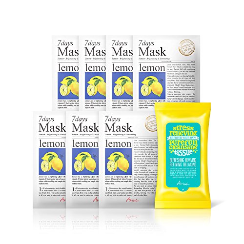 Ariul 7Days Lemon Sheet Masks â€“ Brightening Care & Smoothing - Korean Sheet Mask with Natural Essence for Skincare Routine - 100% Botanical Fiber Mask
