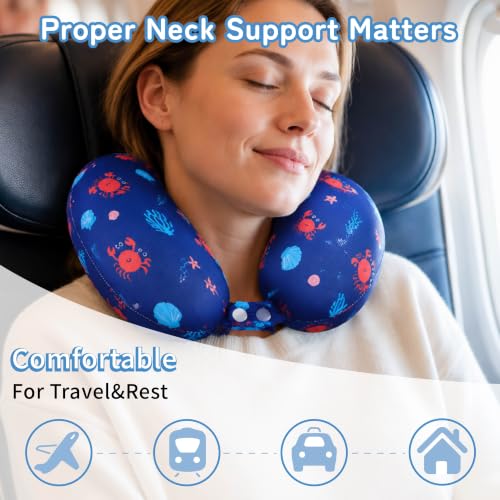 Image of Cooling Travel Pillows, Cool To Touch Neck Pillow for Teens and Adults | Removable cover, memory foam, machine washable, 360 degree head & chin support, airplane and car rides, hanging portability