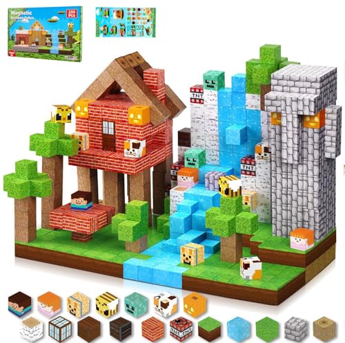 MEESHEEP 150PCS Magnetische Bausteine STEM Montessori-Spielzeuge Kinder (3-10J) | Fördert Kreativität Vorstellungskraft & Selbstvertrauen | Aufbewahrbar
