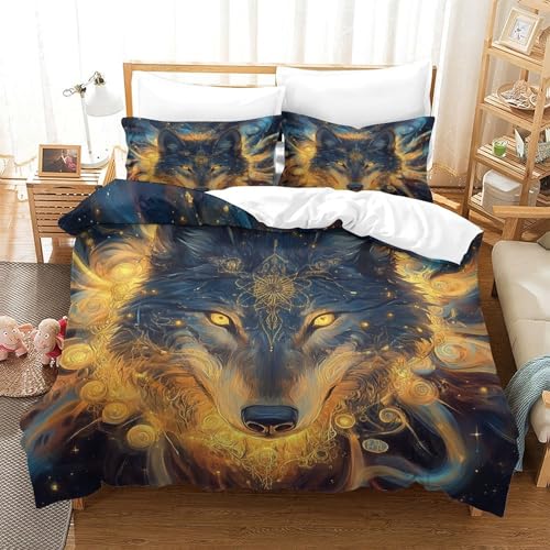 Linge de lit loup mystique 3D en microfibre premium toucher doux King Size - 3