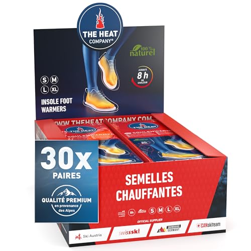 THE HEAT COMPANY Semelles Chauffantes - 30 Paires - Extra Chaud - 8 Heures de Chaleur - Chaleur immédiate - autochauffante - purement Naturel - Taille Small: 36-38