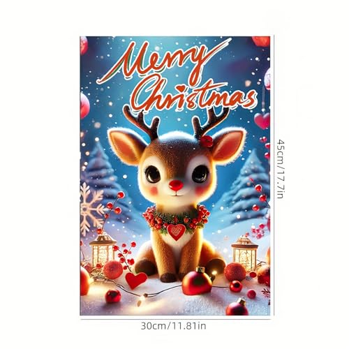 Image of BlissYard Christmas Reindeer Garden Flag 12x18 Inch Double Sided Merry Christmas Cute Red Nosed Reindeer Yard Banner Festive Ornaments Snow Scene Holiday Outdoor Lawn Porch Patio Pathway Seasonal Home Decoration