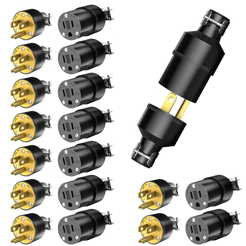 ENERLITES NEMA 5-15P &amp; 5-15R Plug Connector Set, 15A 125V, Black, 10-Pack