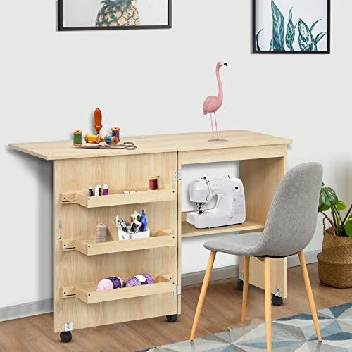 GIANTEX Tavolo Cucire con Ruote, Tavolino Cucito