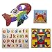 Desconocido Byoeko Set de 4 Juguetes educativos de Madera para niños de Madera (Puzzle Tacos 9 Piezas, Tablero Alfabeto, Puzzle Avión y Juego de para armar Figuras geométricas)