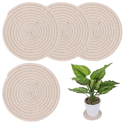Juego de 4 manteles individuales redondos para maceta, posavasos redondos, posavasos redondos, salvamanteles redondos, manteles individuales aislados de hilo, cuencos para plantas, alfombra de tejido