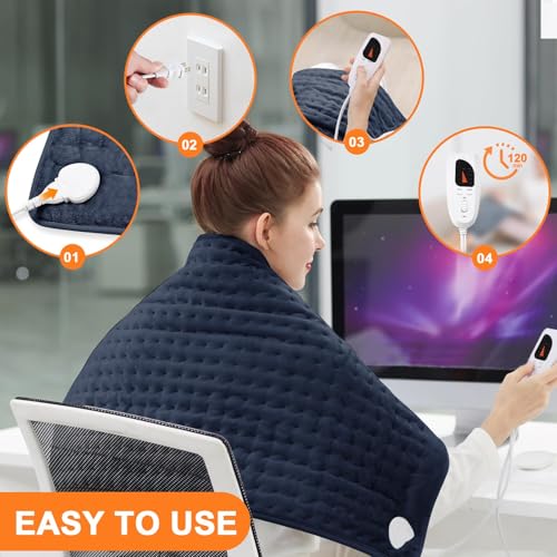 Image of Heating Pad,Electric Heating Pads,Heating Pad for Back,DarkBlue,40x20 Inch | Heating Pads for Shoulder,Neck,Abdomen,Knee,Arms,Legs,Heat Pad for Birthday Father Mother Gift Women Men,6 Heat Settings