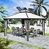 Kozyard caesar 12×12 hardtop gazebo permanent metal pavilion with netting and shaded curtains for patio backyard and deck galvanized steel outdoor aluminum canopy double roof gazebo grey  urban country home decor