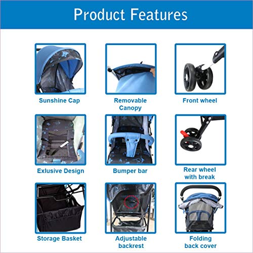 Cutieco-Large-Seating-Capacity-Travel-Friendly-Baby-Stroller-Buggy-for-BabyKids-0-3-Years-Blue