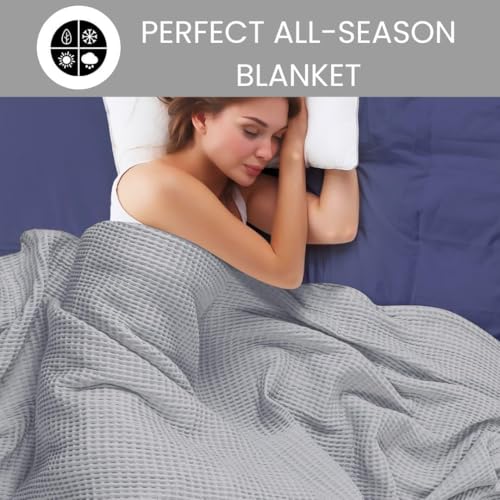 Image of 100% Combed Cotton Waffle Blanket for Bed,Sofa,Couch,| Light Grey |King -90X102 INCHES -Lightweight and Breathable Soft Woven AC Blankets,Throw for Summer, Spring, Winter, All Season