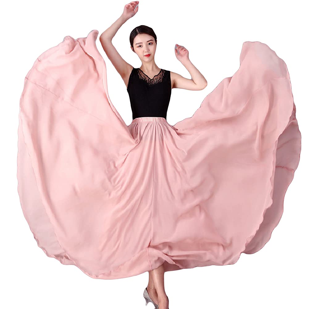 Damska spódnica do tańca brzucha satynowa do tańca brzucha Voile Maxi spódnice duża spódnica do kołysania na całej długości szyfon latynoński flamenco spódnica performance strój