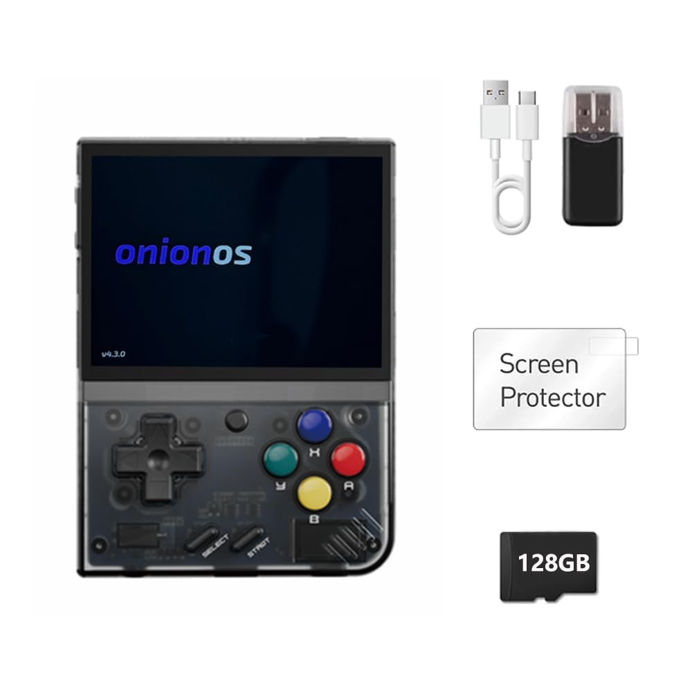 Bigarbee MIYOO Mini Plus 128GB OnionOS Preinstalled 3.5inches IPS 640 * 480 Screen Retro Portable Handheld MIYOO Mini+ Onion OS System (Purple Transparent)