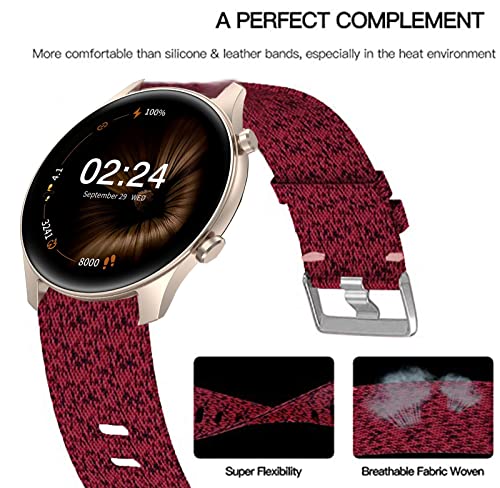 Compatible For Touchelex Venus Smartwatch Band, Breathable Nylon Woven Fabric Replacement Accessory Strap Compatible For Touchelex Venus 1.2" Smart Watch/Deeprio Pascua Smart Watch (Red) #TOP1