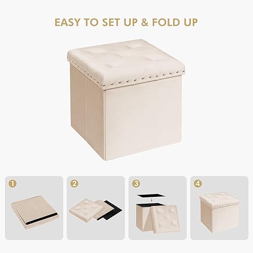 Miniatura 37 de PINPLUS Banco otomano de almacenamiento negro para dormitorio, baúl plegable de terciopelo con bancos, taburete para reposapiés, baúl grande y largo