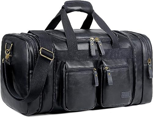 BAOSHA HB-21 Bolso de viaje en cuero para hombre y mujer, Negro , 54 x 26 x 28 cm