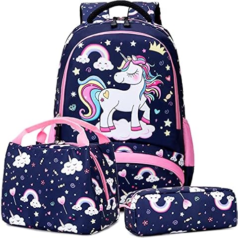 Girls School Backpack Set Unicorn Backpack Lightweight Kids School Bookbag Girls Casual Daypack, Blue Pink, One Size, Backpack,casual,travel Cover