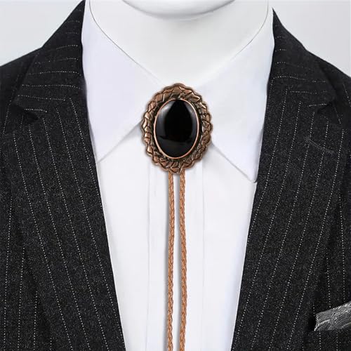 Image of Jeilwiy Bolo Tie for Men Real Stone Westwern Cowboy Ties Silver Bolos Women Leather Necktie Gift for Birthday Christmas