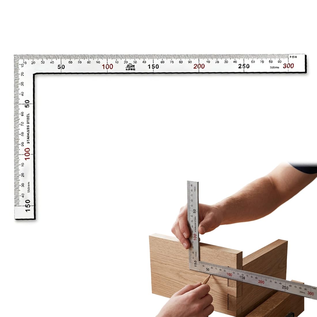 Squadra Metallo Acciaio Inox 150x300mm 1 Pezzo Righello L Angolo Retto