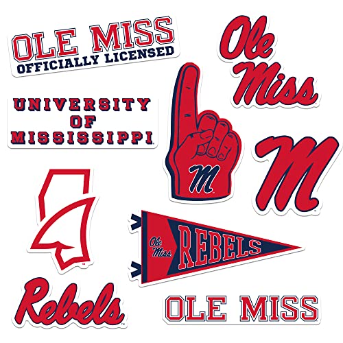 Image of University of Mississippi 8ct Vinyl Large Deluxe Stickers Variety Pack - Laptop, Water Bottle, Scrapbooking, Tablet, Skateboard, Indoor /Outdoor - Set of 8