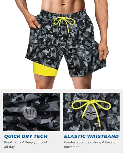 Image of SURF CUZ Mens Swim Trunks with Compression Liner Swim Shorts 7 inch Swimming Trunks Stretch 7 Inch Swim Suits Quick Dry