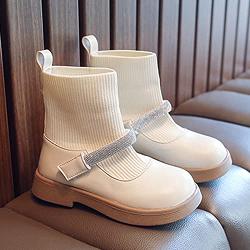 Booties 10 Girls Shoes Leather Boots Shoes Waterproof Leather Short Boots Non Slip Breathable Nude Princess Shoes (Beige, 11-11.5 Years)4