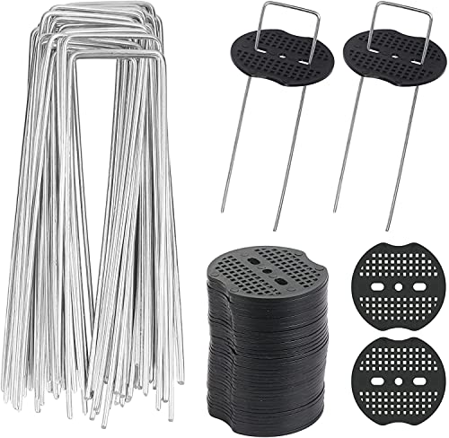 DKINY Erdanker, Anti-Rost Bodenanker aus Stahldraht, Robuste Erdnägel, Garten Heringe mit 40 Pufferscheibe, Befestigung von Folien, Kunstrasen, Zaun, Unkrautvlies, 150mm Lang, 40mm Breit, Ø 2.1mm Cover
