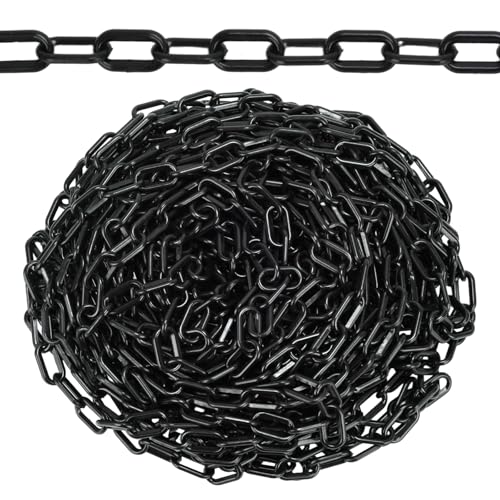 LYHLYA 82FT Black Plastic Chain Barrier - 1.5 Inch Link Weatherproof Safety Chain for Crowd Control Parking Lot Queue Line Driveway & Halloween Decor