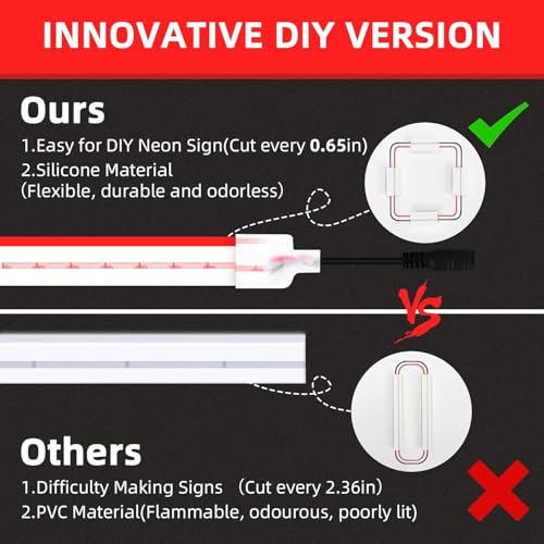 Image of Lamomo LED Strip Lights, 32.8Ft Red Neon Led Rope Lights, 0.65in /Cut DIY Flexible Silicone Waterproof 24V Led Light Strip for Bedroom,Indoor, Living Room, Kitchen（Power Adapter not Included