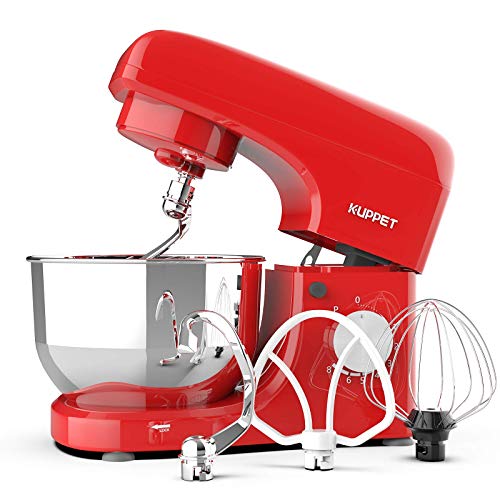 Kuppet Stand Mixers, 8-Speed Tilt-Head Electric Food Stand Mixer with Dough Hook, Wire Whip & Beater, Pouring Shield, 4.7QT Stainless Steel Bowl - Red (Renewed)