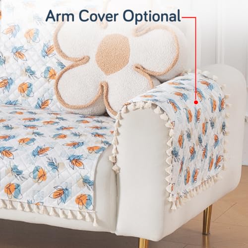 Image of HOKIPO Abstract Petals Quilted Sofa Cover for 2 Seater with Tassels for Seat & Back, 'Tassel Twigs' Series (IN-990-T10)