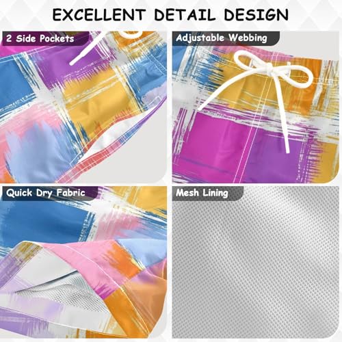 Pigsaly Boys' Swim Board Shorts Pink Purple Tartan Boy's Swim Trunks Kids Swimwear 2T3