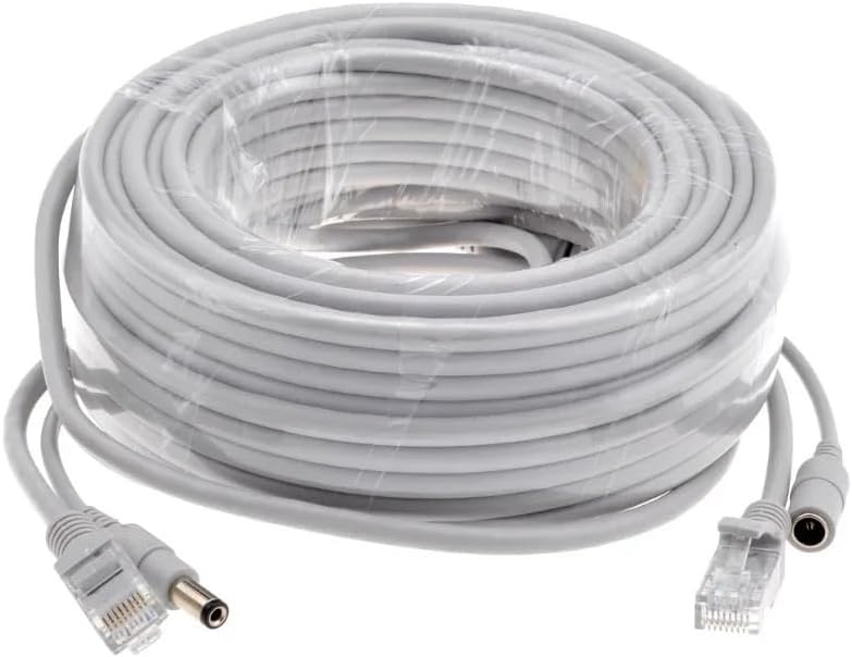 5M/10M/15M/20M/30M Optional Gray CAT5/CAT-5e Ethernet Cable RJ45+DC Power CCTV Network LAN Cable for System IP Camera(50M)